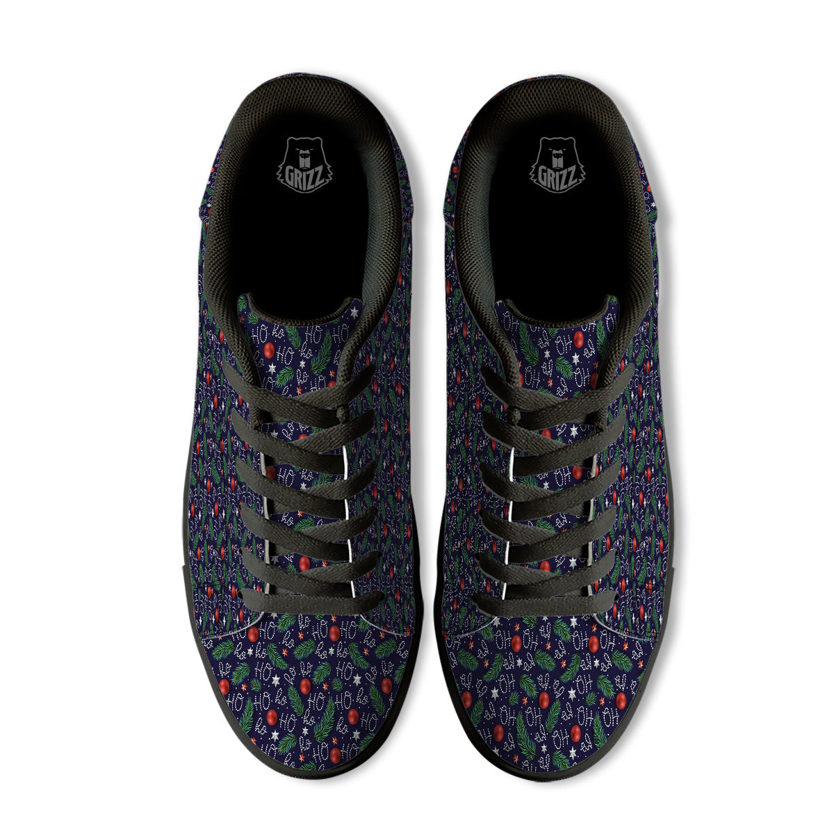 Santa Claus Laugh Christmas Hohoho Print Black Low Top Sneakers-grizzshop