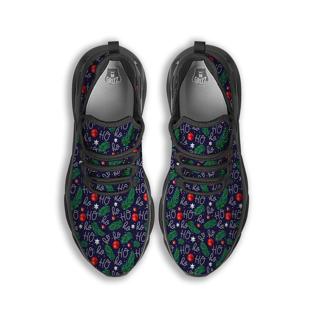 Santa Claus Laugh Christmas Hohoho Print Black Running Shoes-grizzshop