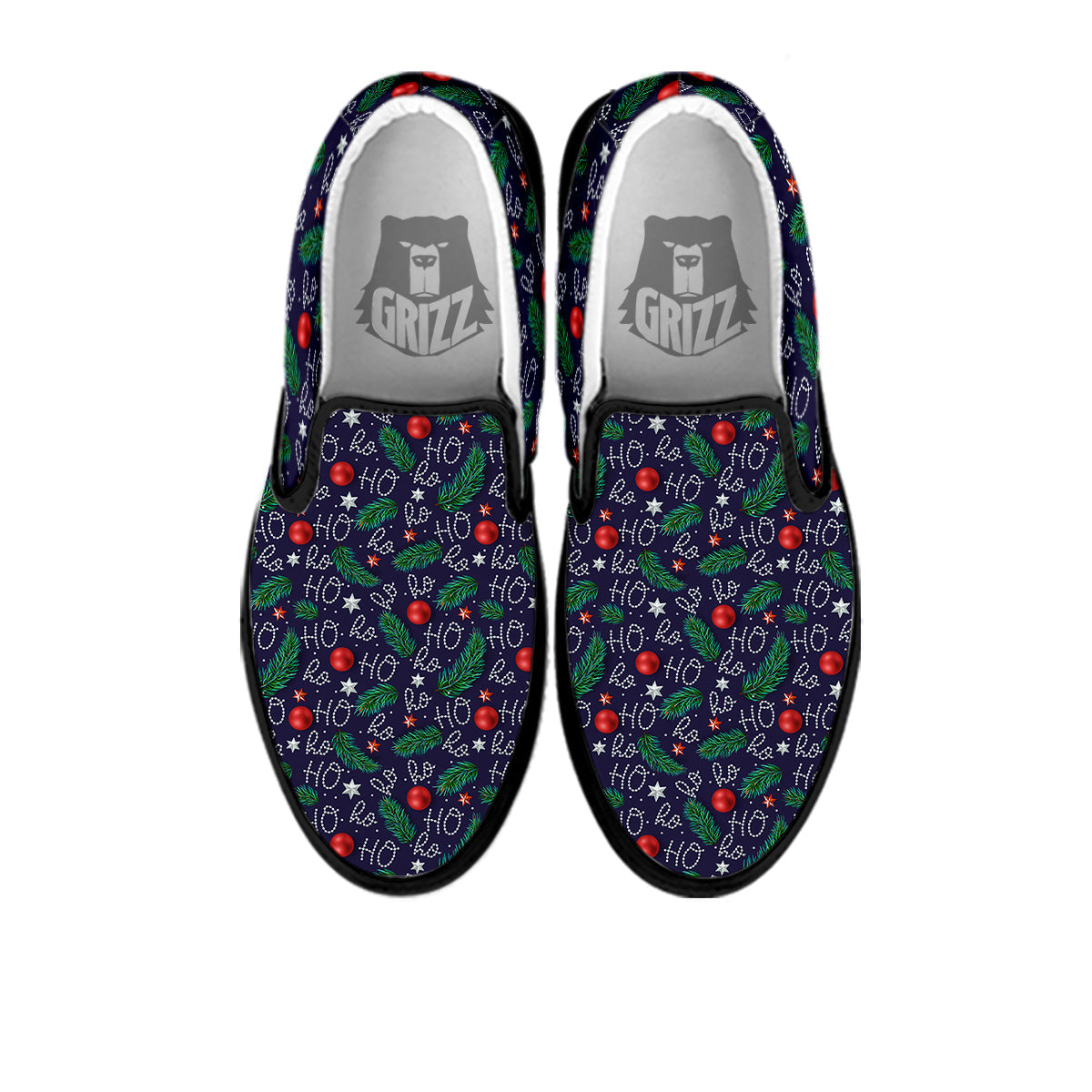 Santa Claus Laugh Christmas Hohoho Print Black Slip On Shoes-grizzshop