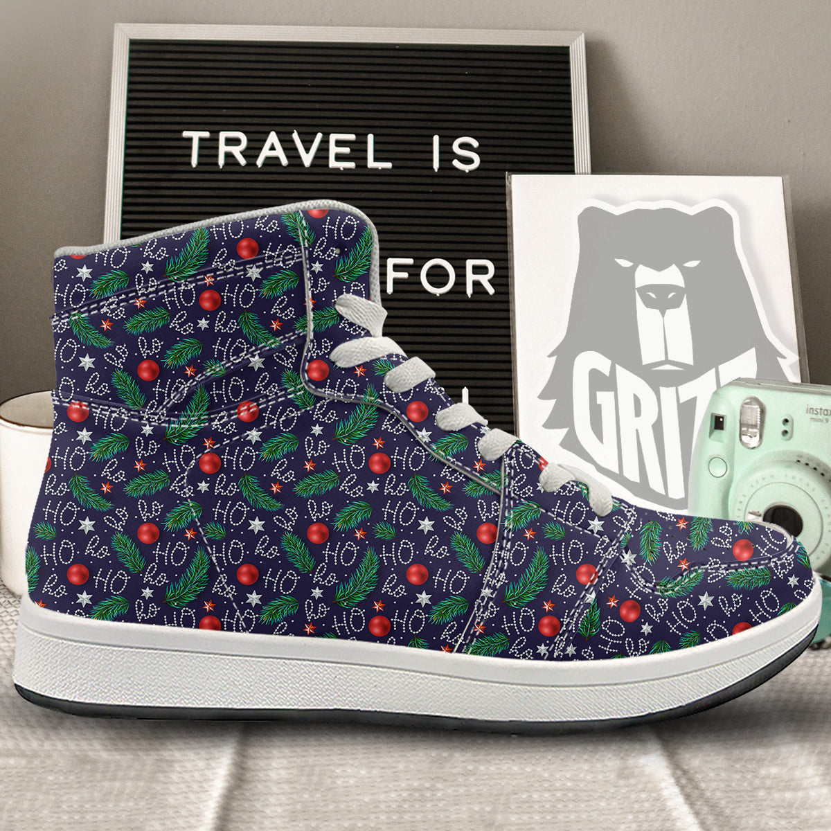 Santa Claus Laugh Christmas Hohoho Print High Top Sneakers-grizzshop