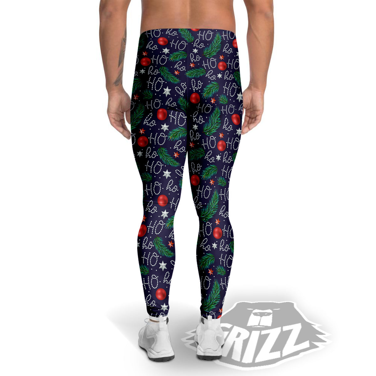 Santa Claus Laugh Christmas Hohoho Print Men's Leggings-grizzshop