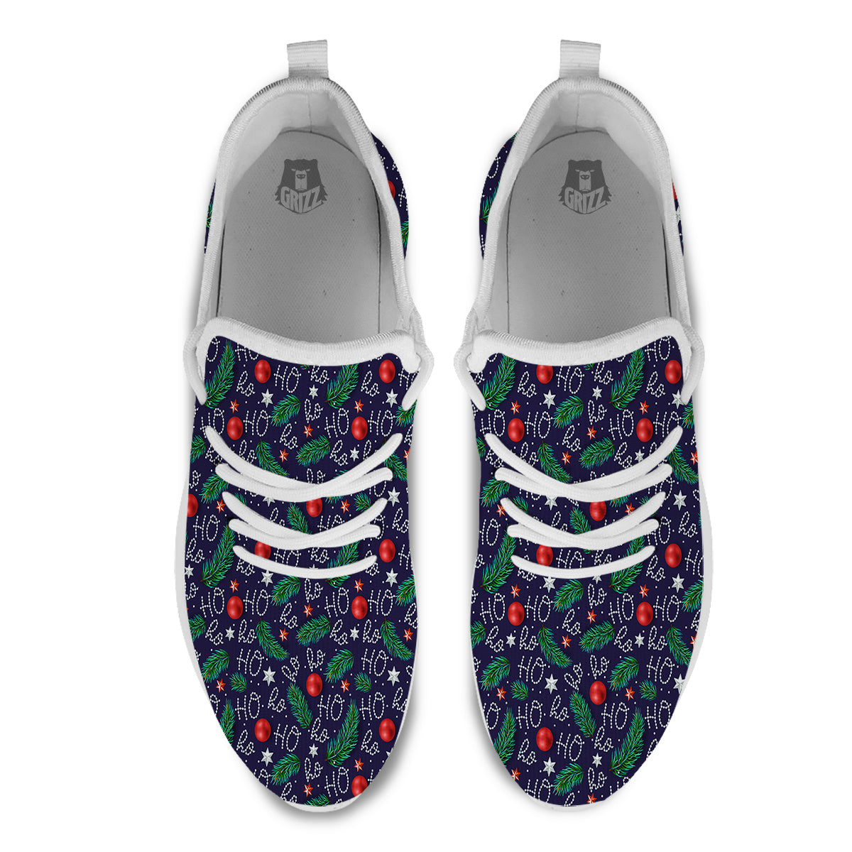 Santa Claus Laugh Christmas Hohoho Print White Athletic Shoes-grizzshop