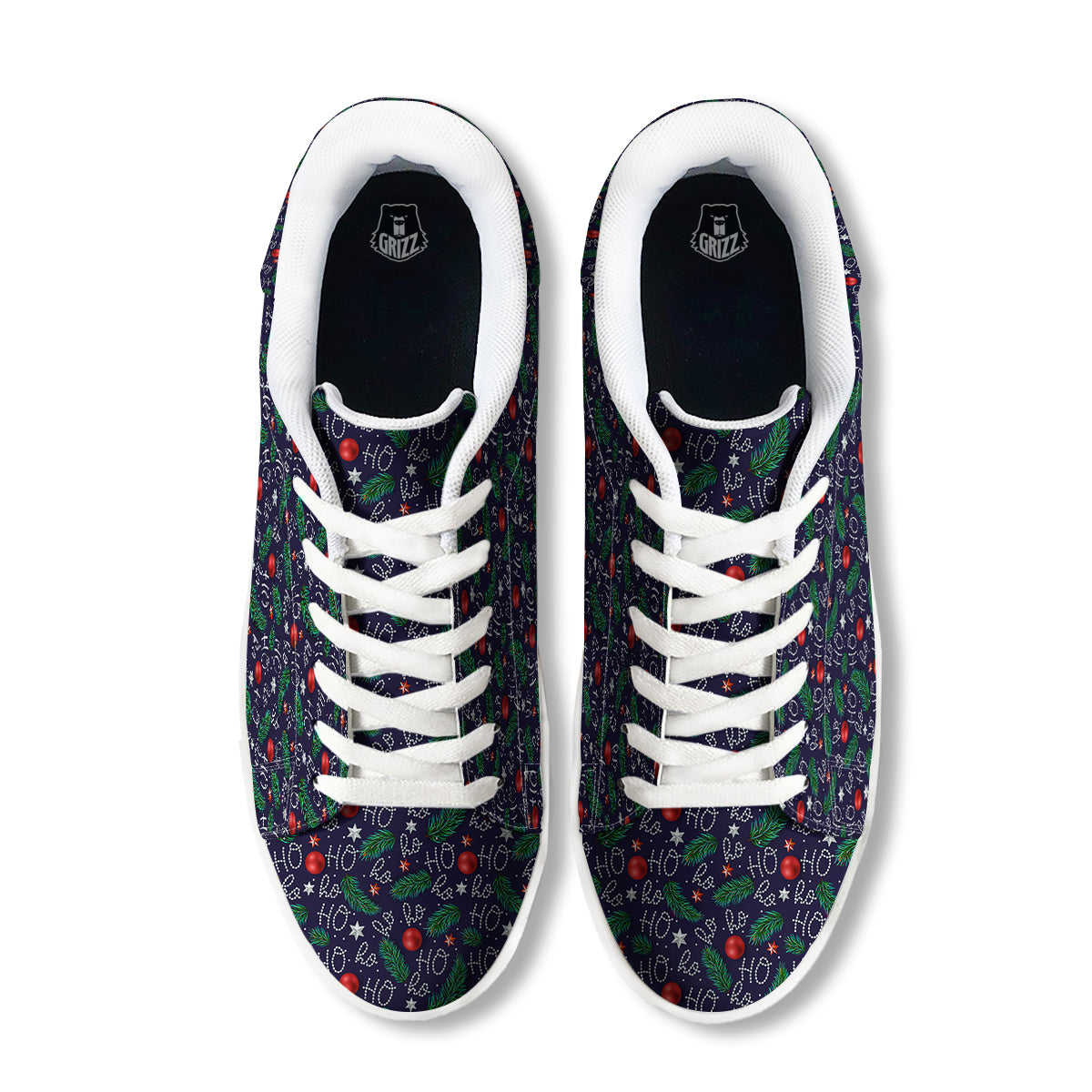 Santa Claus Laugh Christmas Hohoho Print White Low Top Sneakers-grizzshop