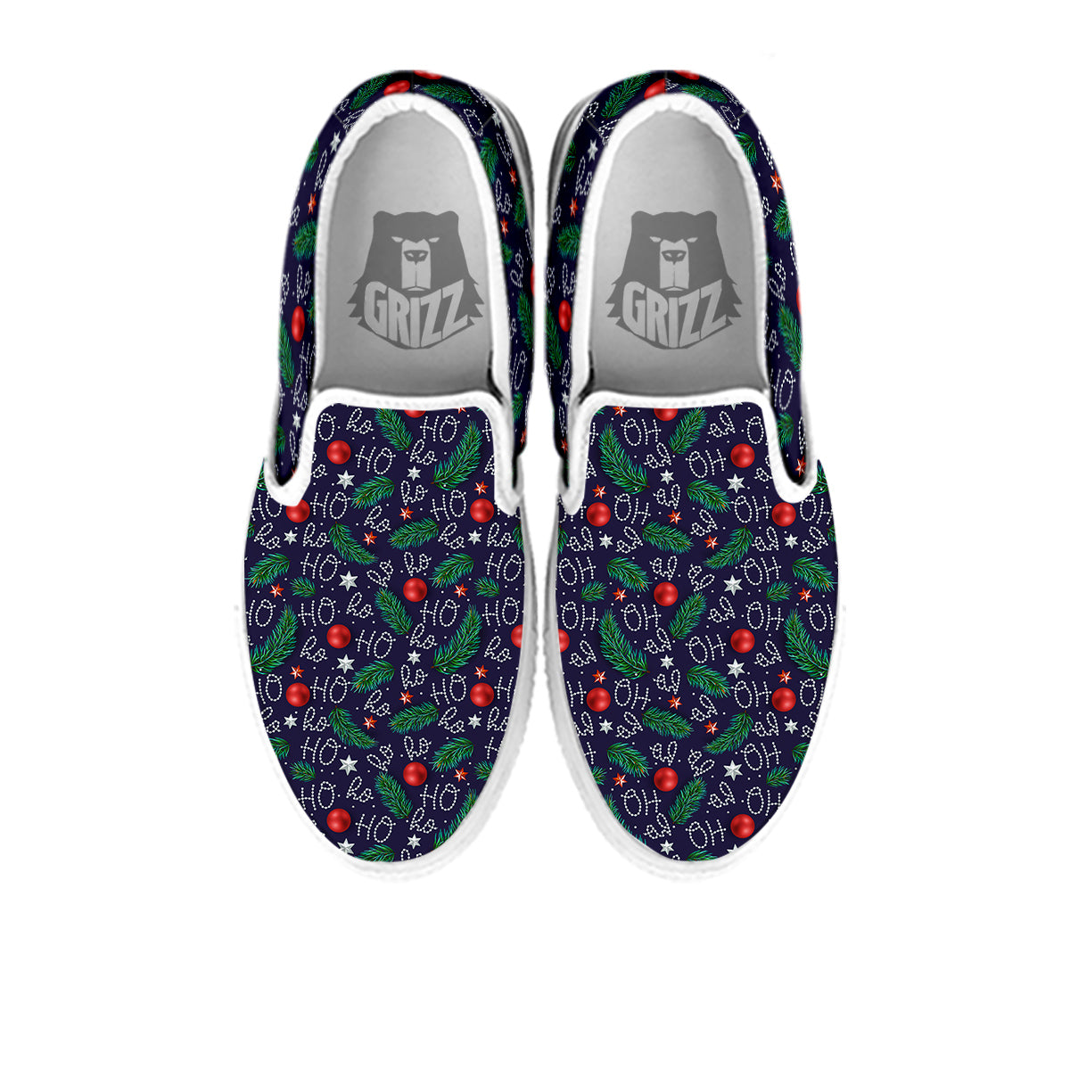 Santa Claus Laugh Christmas Hohoho Print White Slip On Shoes-grizzshop