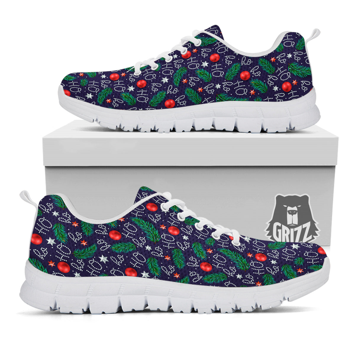Santa Claus Laugh Christmas Hohoho Print White Sneaker-grizzshop