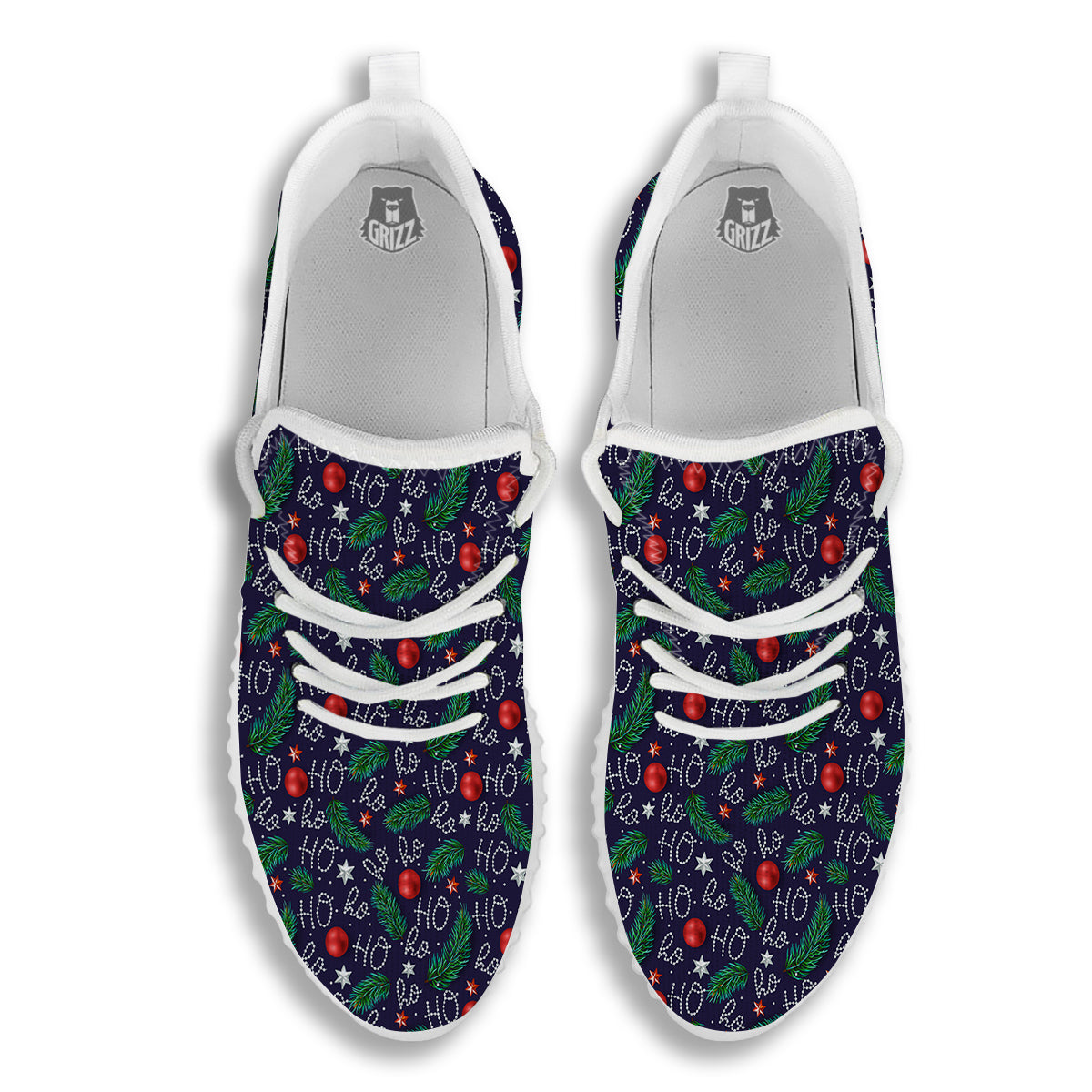 Santa Claus Laugh Christmas Hohoho Print White Walking Shoes-grizzshop