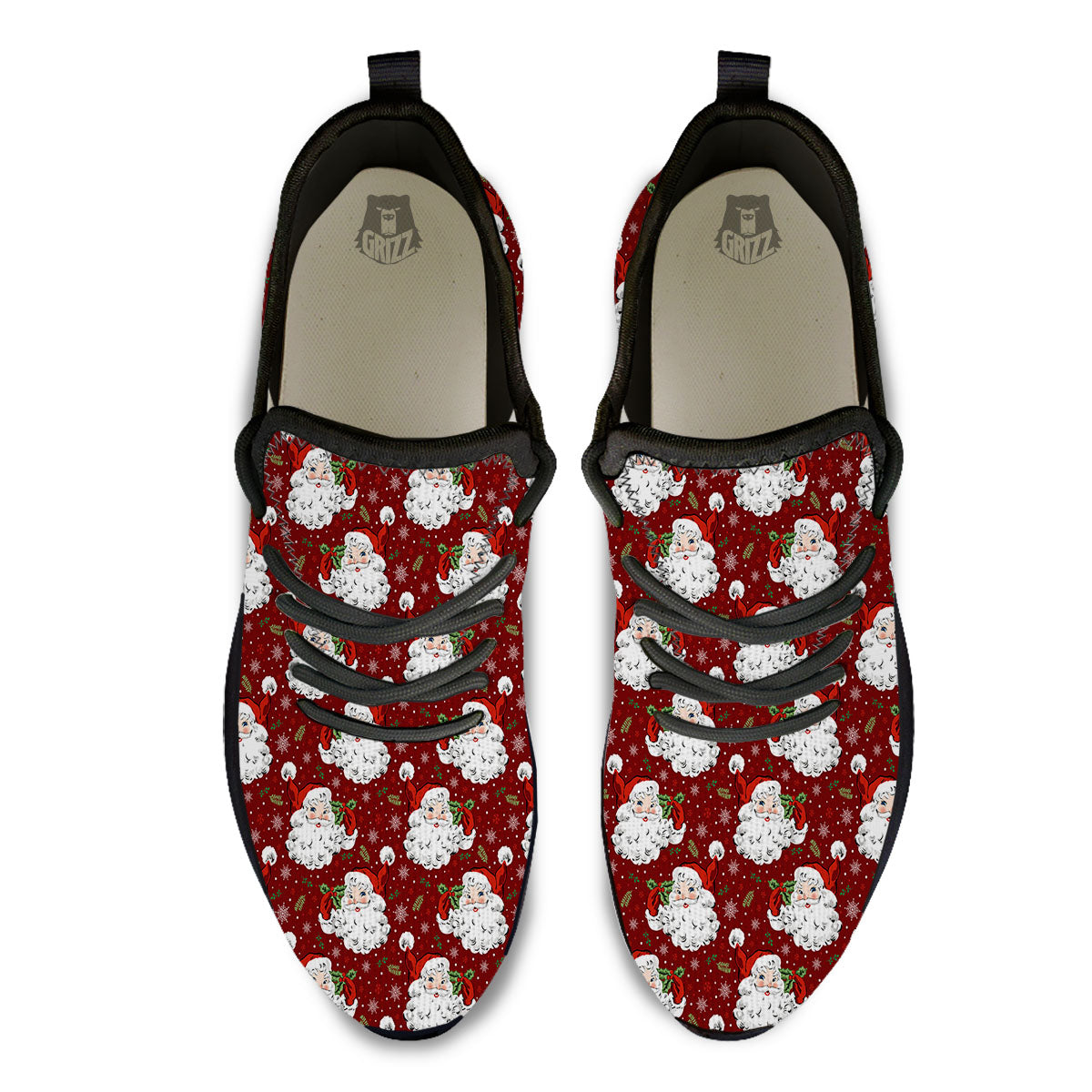 Santa Claus Xmas Print Pattern Black Athletic Shoes-grizzshop