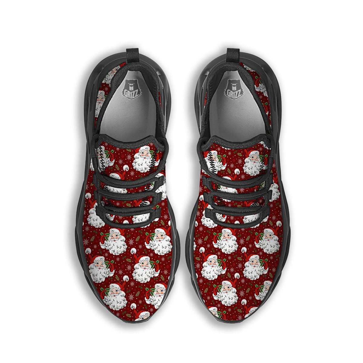 Santa Claus Xmas Print Pattern Black Running Shoes-grizzshop