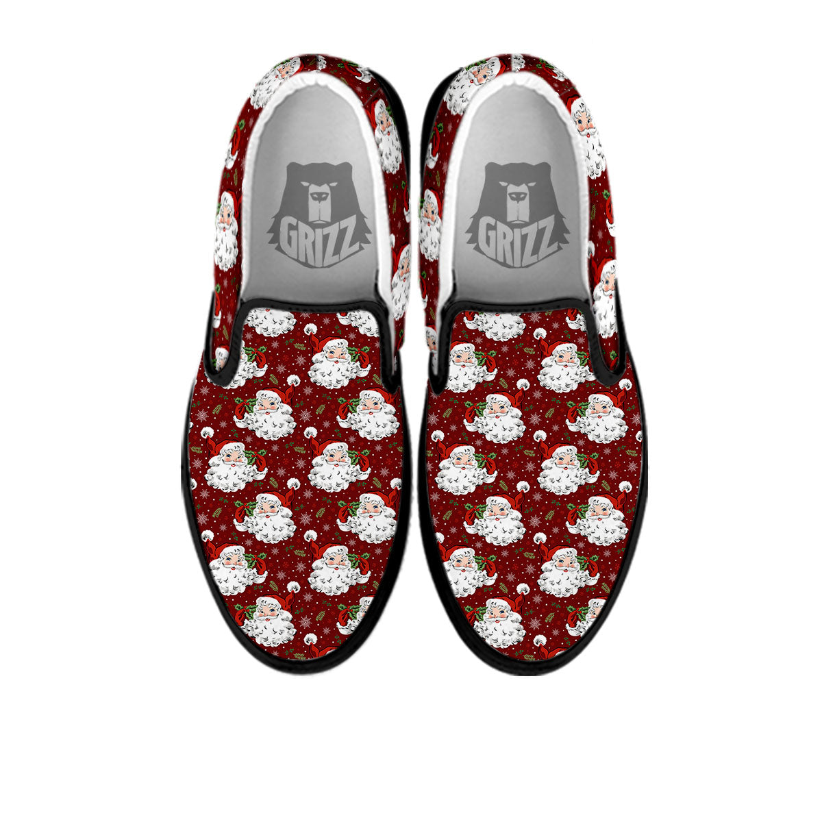 Santa Claus Xmas Print Pattern Black Slip On Shoes-grizzshop