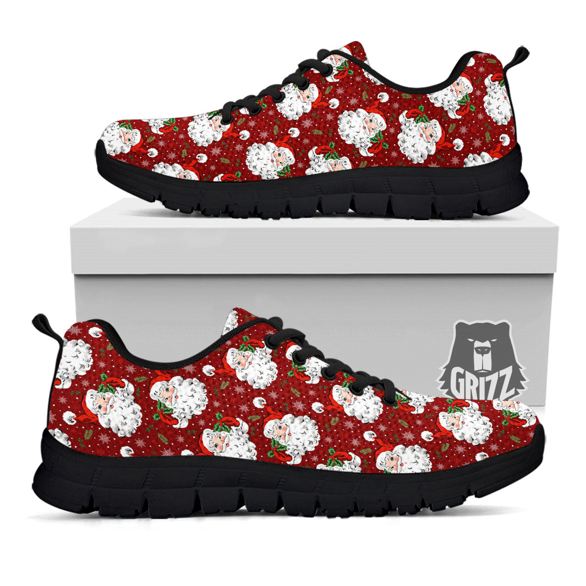 Santa Claus Xmas Print Pattern Black Sneaker-grizzshop