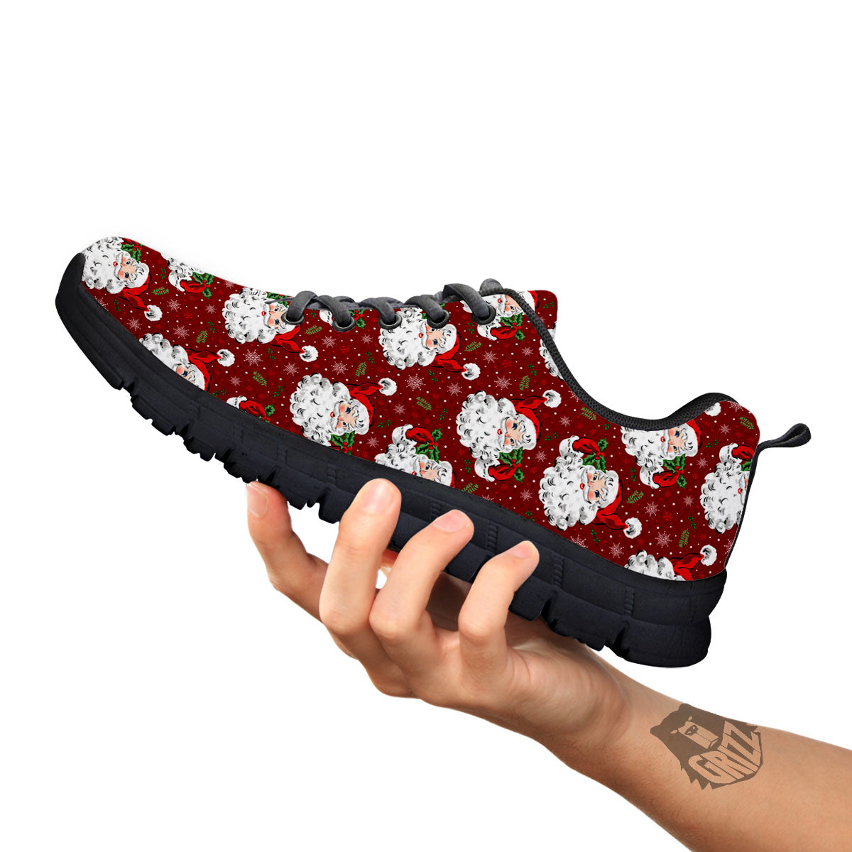 Santa Claus Xmas Print Pattern Black Sneaker-grizzshop