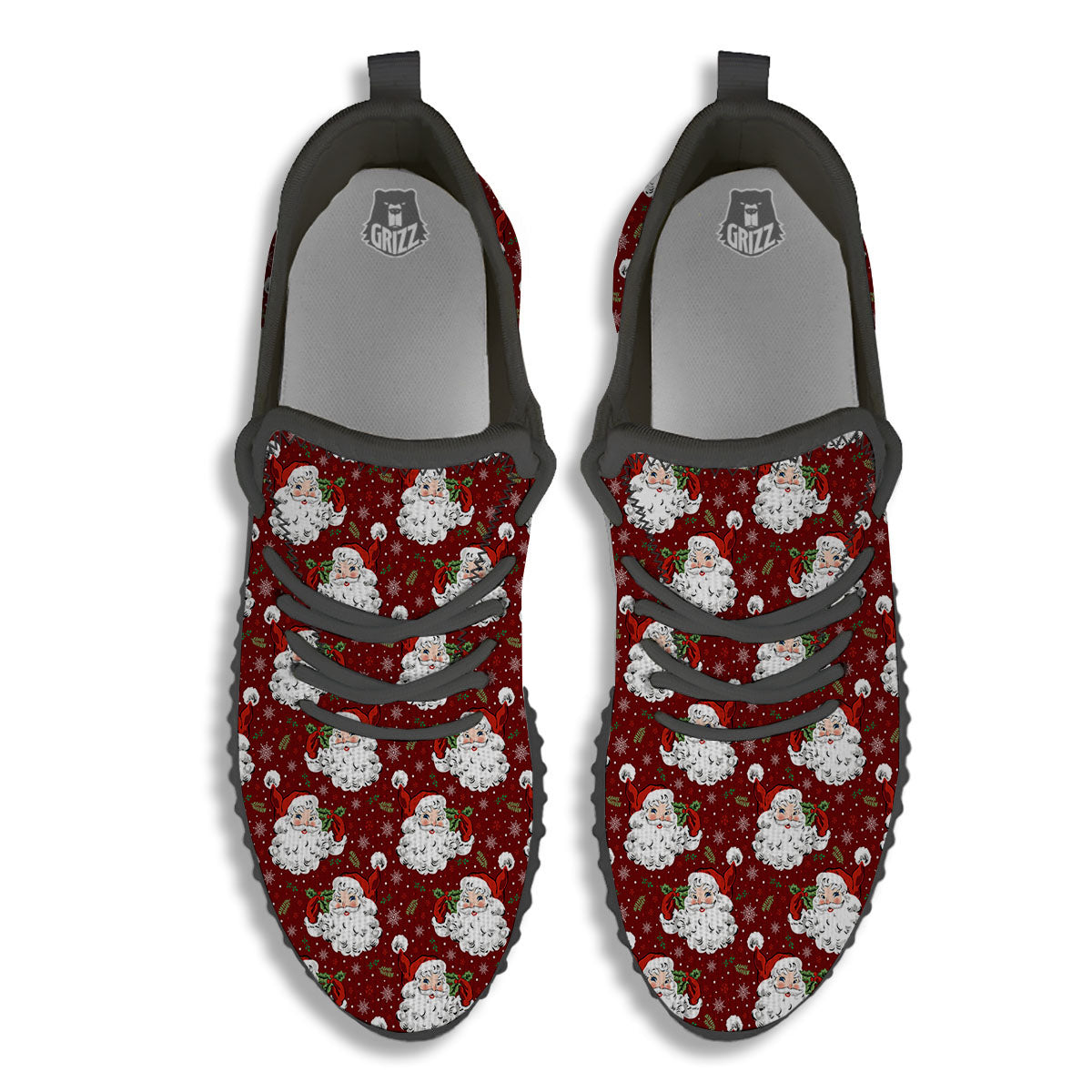 Santa Claus Xmas Print Pattern Black Walking Shoes-grizzshop
