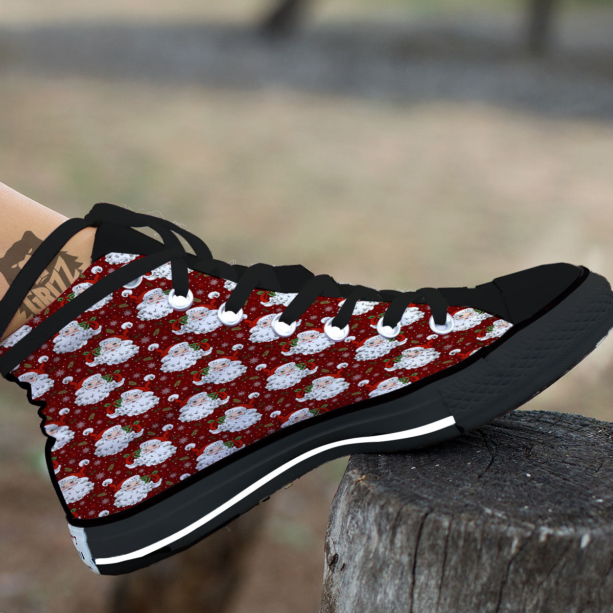 Santa Claus Xmas Print Pattern High Top Shoes-grizzshop