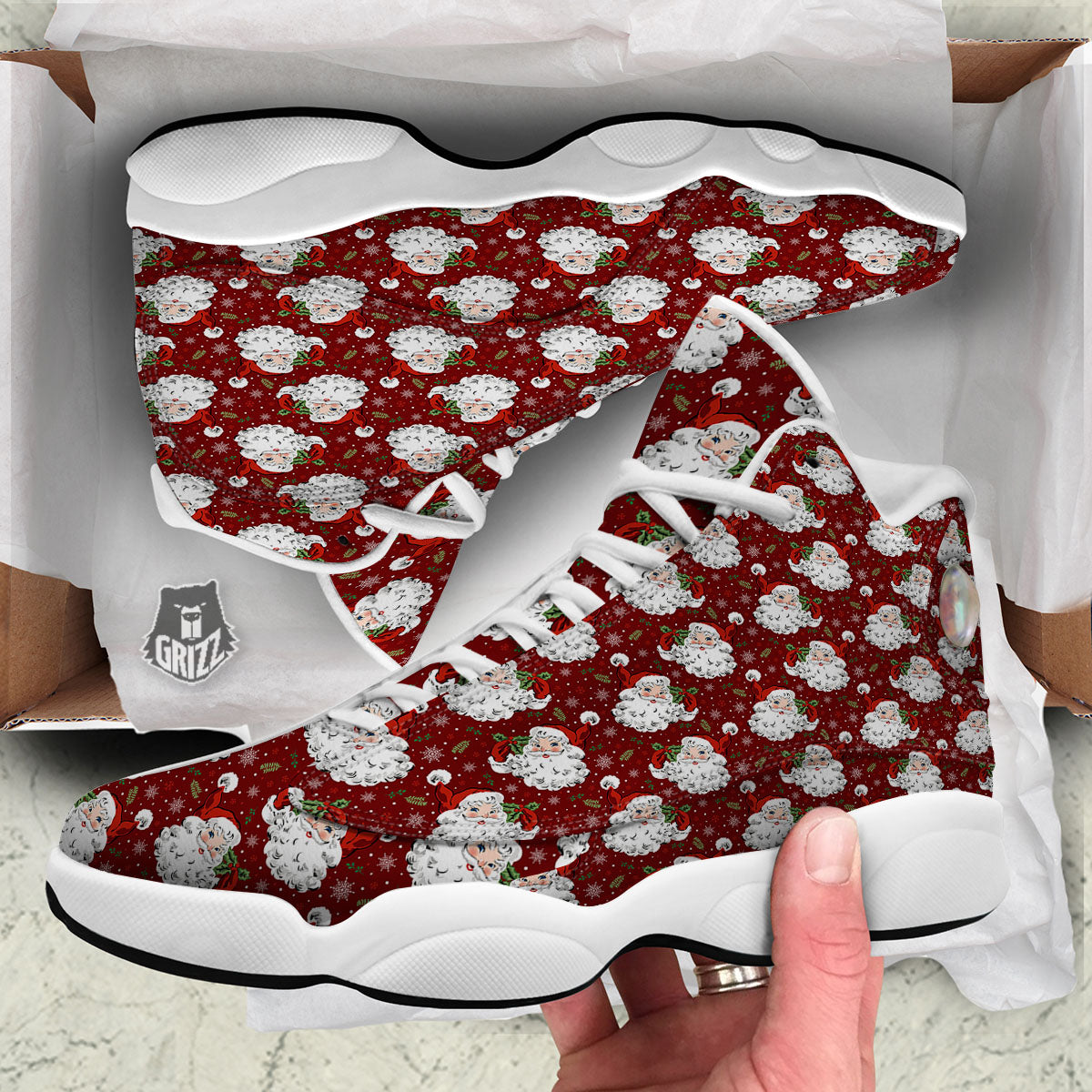 Santa Claus Xmas Print Pattern White Basketball Shoes-grizzshop