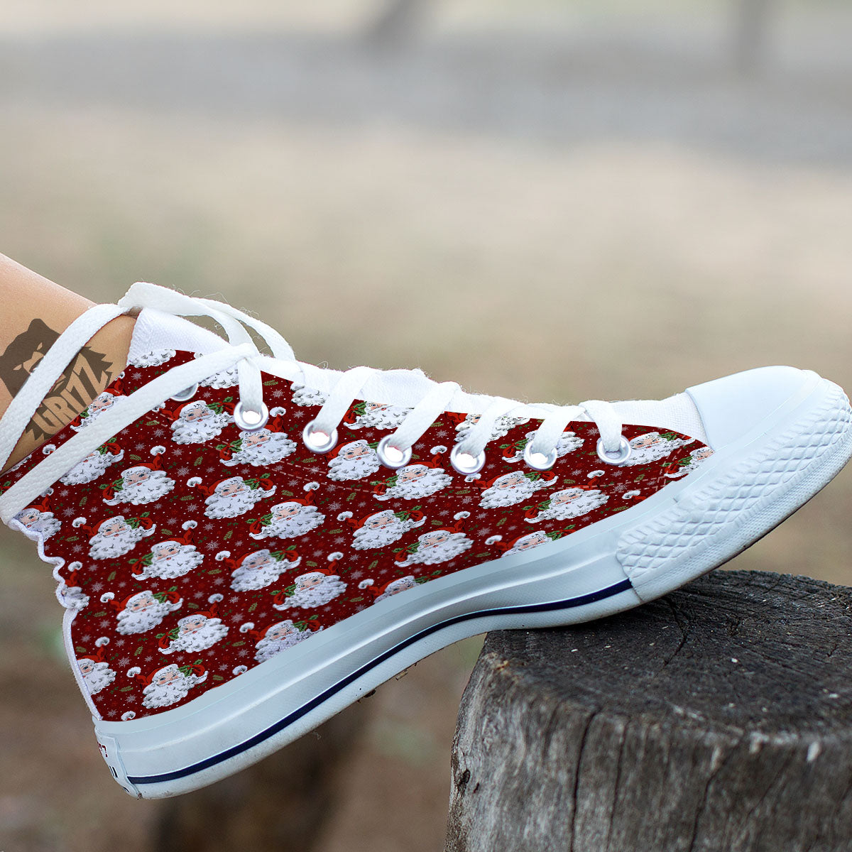 Santa Claus Xmas Print Pattern White High Top Shoes-grizzshop