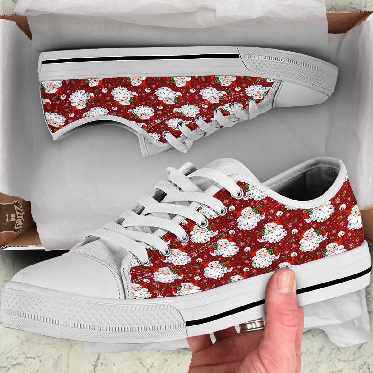 Santa Claus Xmas Print Pattern White Low Top Shoes-grizzshop