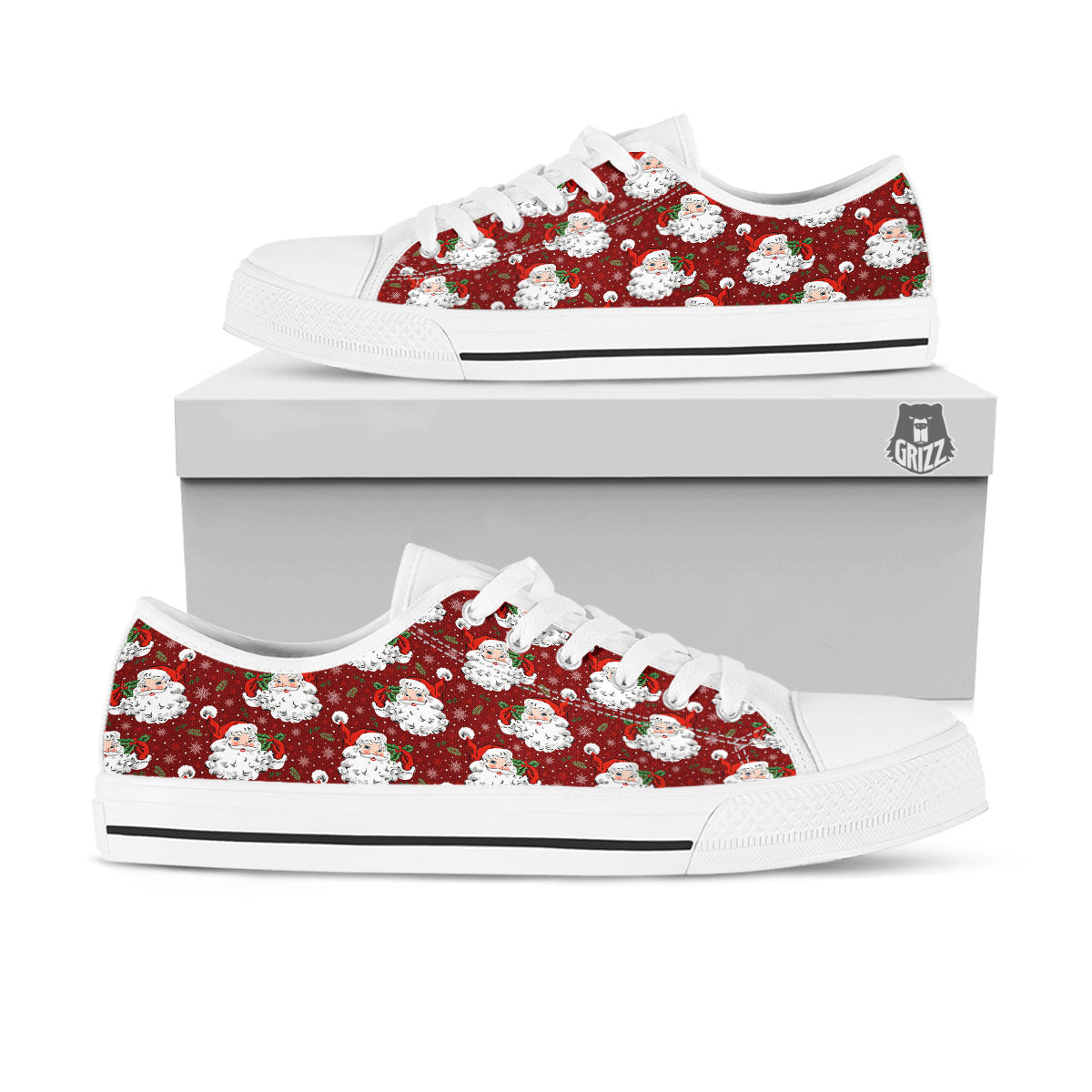 Santa Claus Xmas Print Pattern White Low Top Shoes-grizzshop