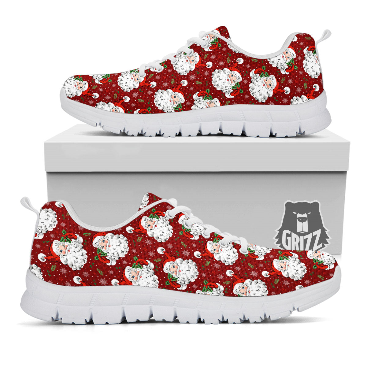 Santa Claus Xmas Print Pattern White Sneaker-grizzshop