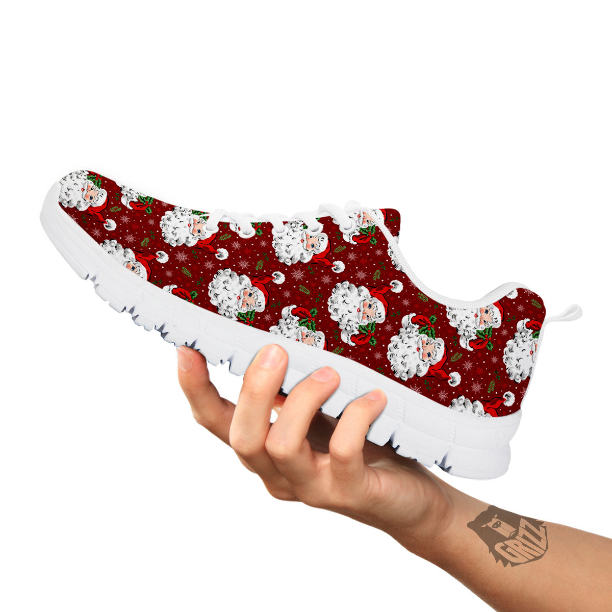 Santa Claus Xmas Print Pattern White Sneaker-grizzshop