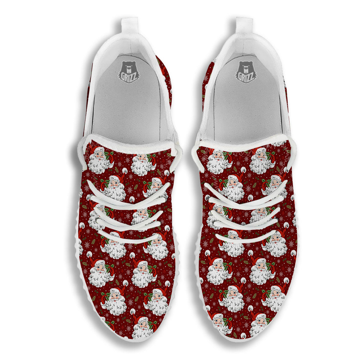Santa Claus Xmas Print Pattern White Walking Shoes-grizzshop
