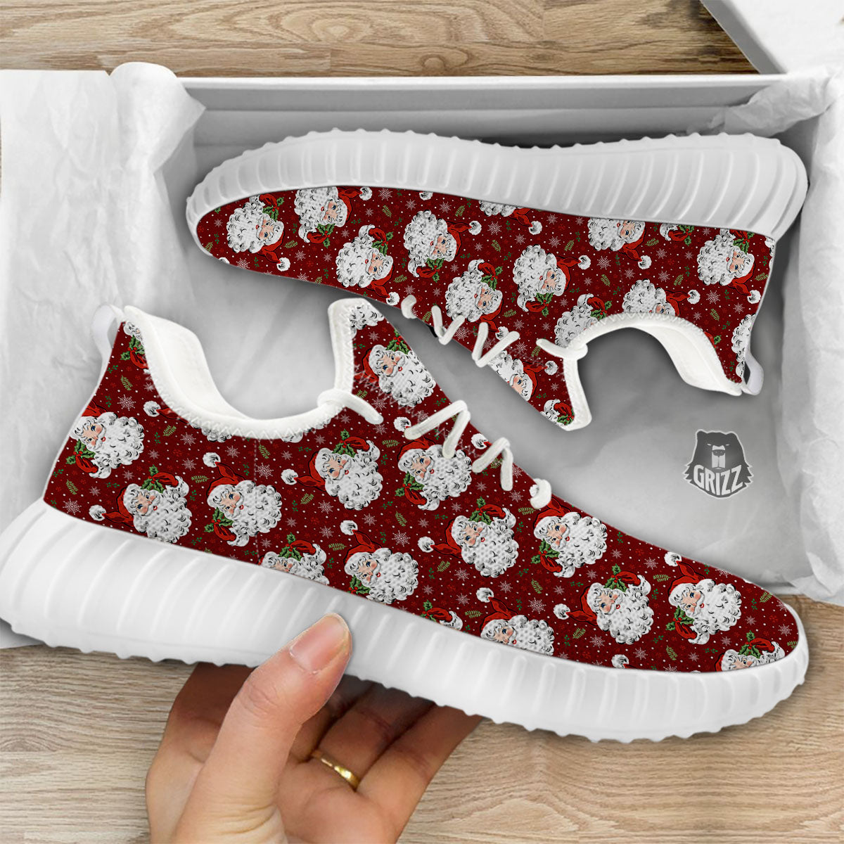 Santa Claus Xmas Print Pattern White Walking Shoes-grizzshop