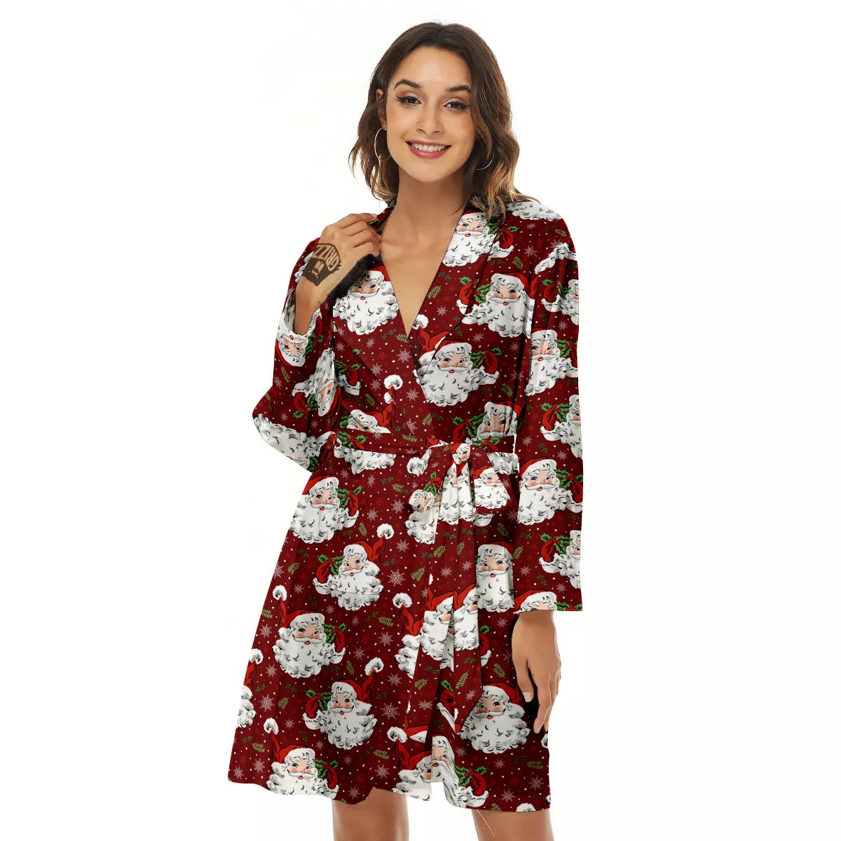 Santa Claus Xmas Print Pattern Women's Robe-grizzshop