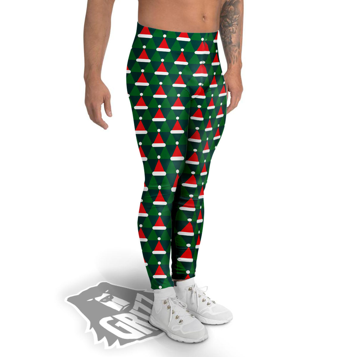 Santa Hats Christmas Print Pattern Men's Leggings-grizzshop