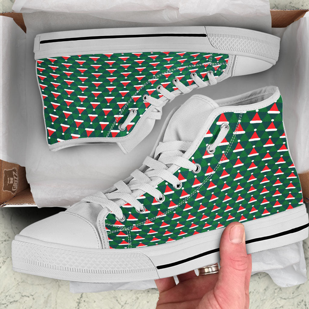 Santa Hats Christmas Print Pattern White High Top Shoes-grizzshop