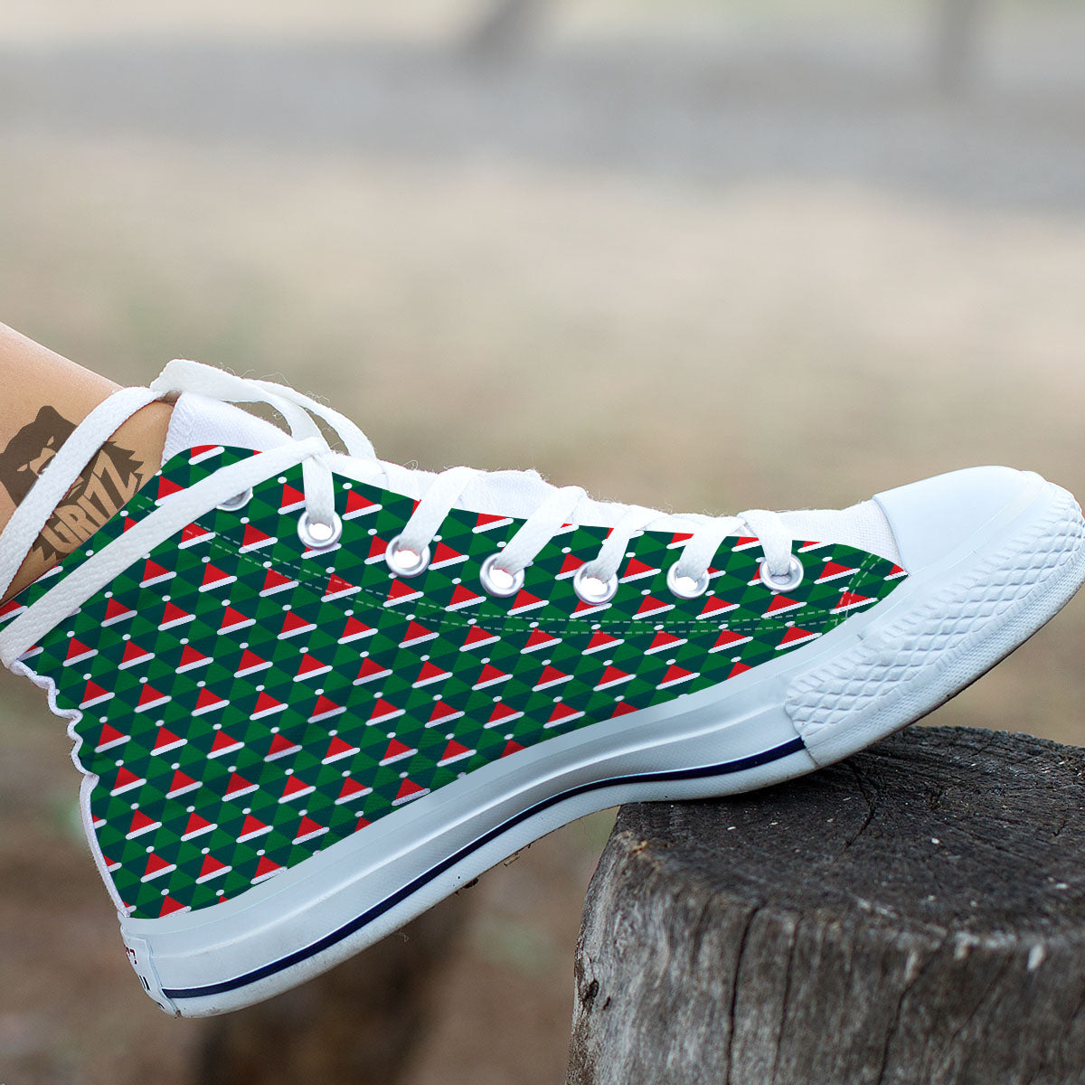 Santa Hats Christmas Print Pattern White High Top Shoes-grizzshop
