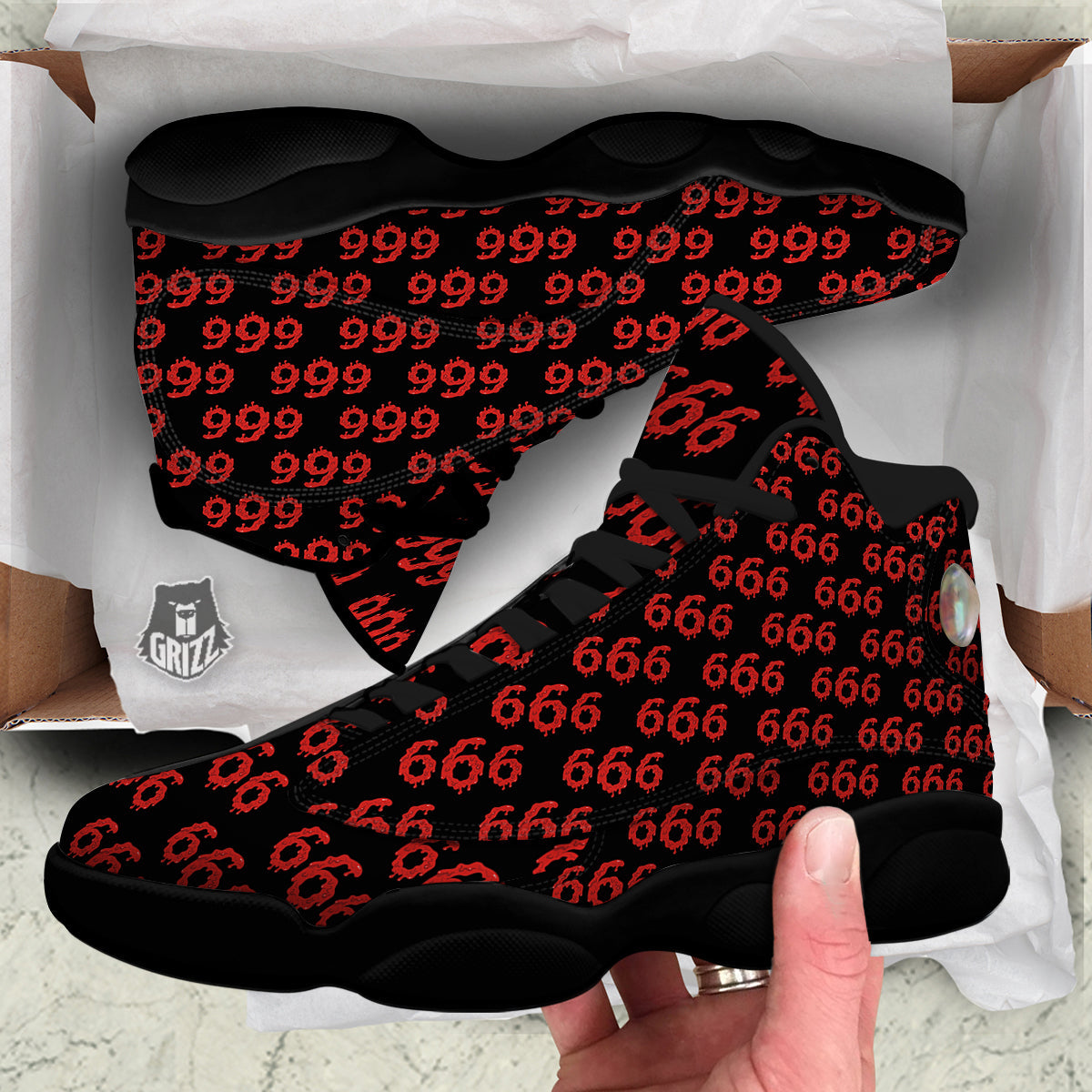 Satan 666 Print Pattern Black Basketball Shoes-grizzshop