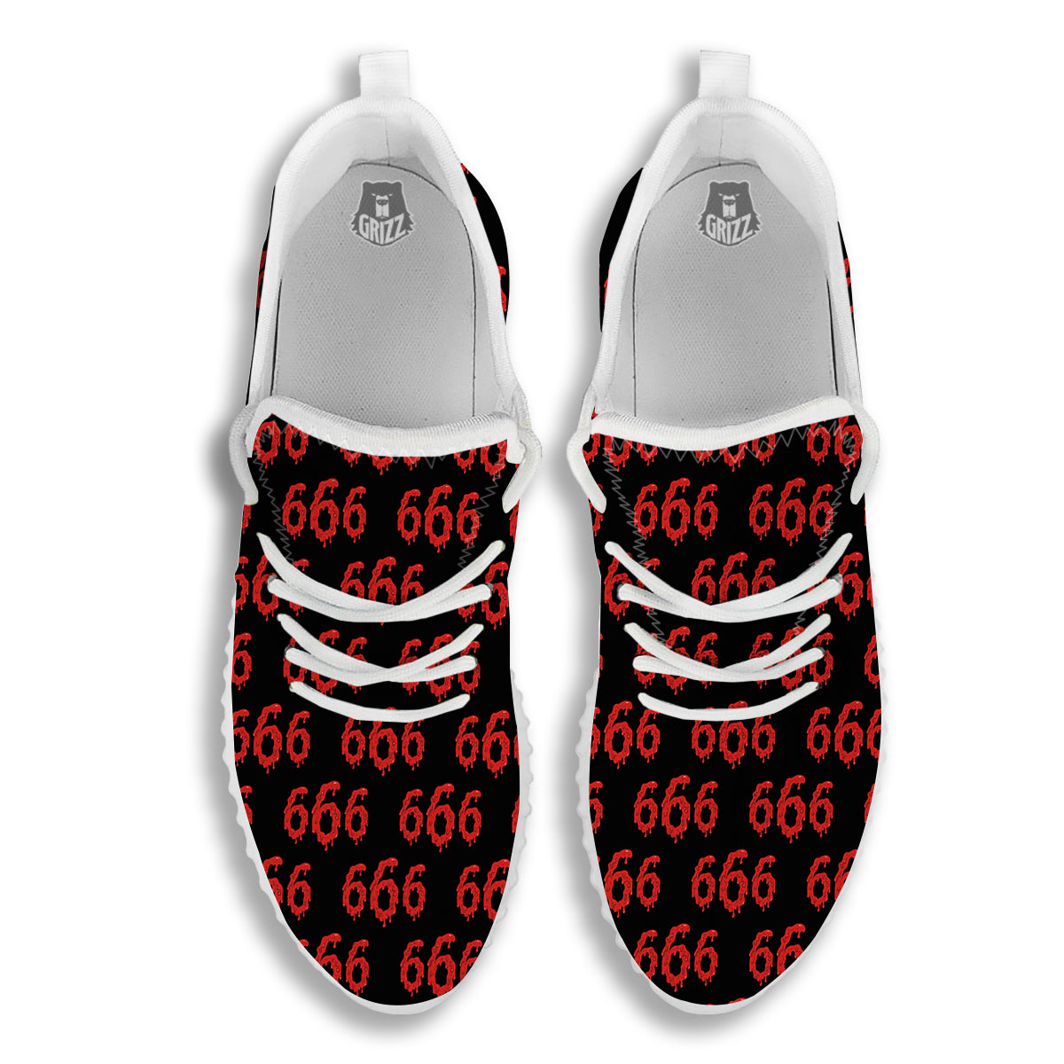 Satan 666 Print Pattern White Walking Shoes-grizzshop