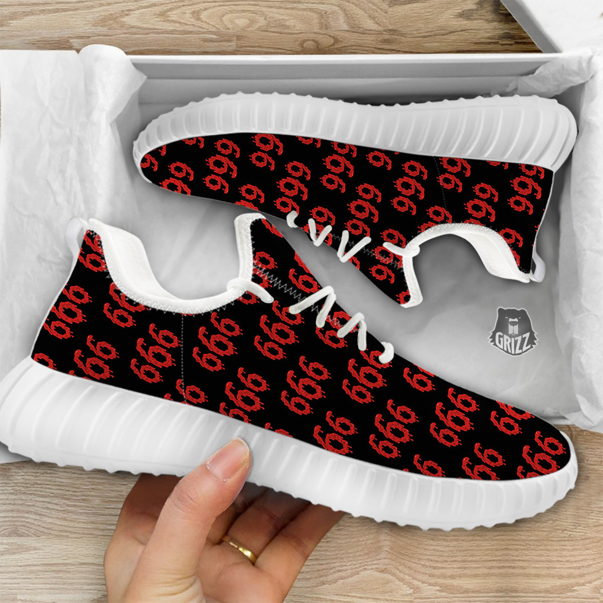 Satan 666 Print Pattern White Walking Shoes-grizzshop