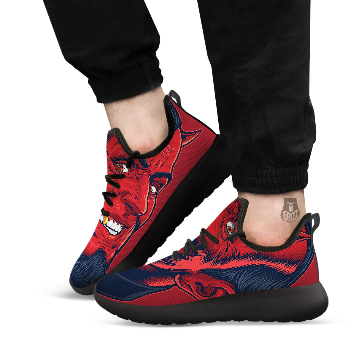 Satan Red Devil Print Black Athletic Shoes-grizzshop