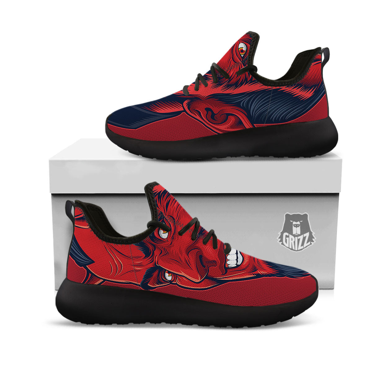 Satan Red Devil Print Black Athletic Shoes-grizzshop