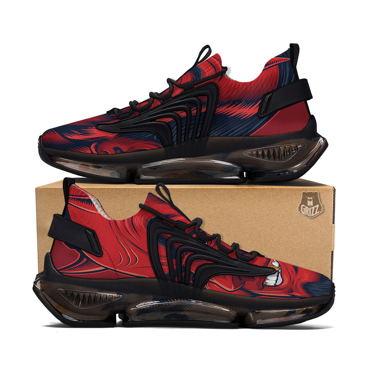 Satan Red Devil Print Black Gym Shoes-grizzshop