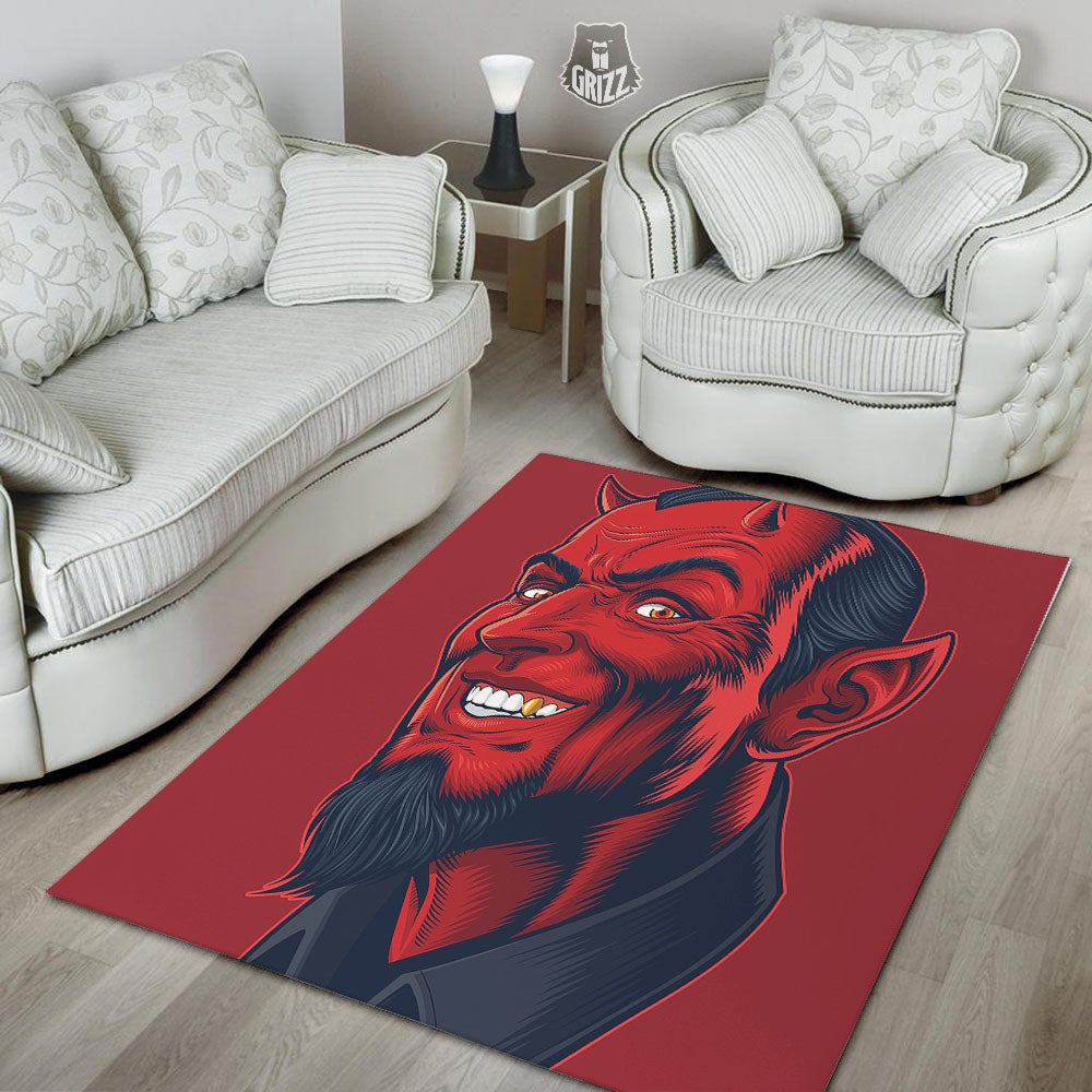 Satan Red Devil Print Floor Mat-grizzshop