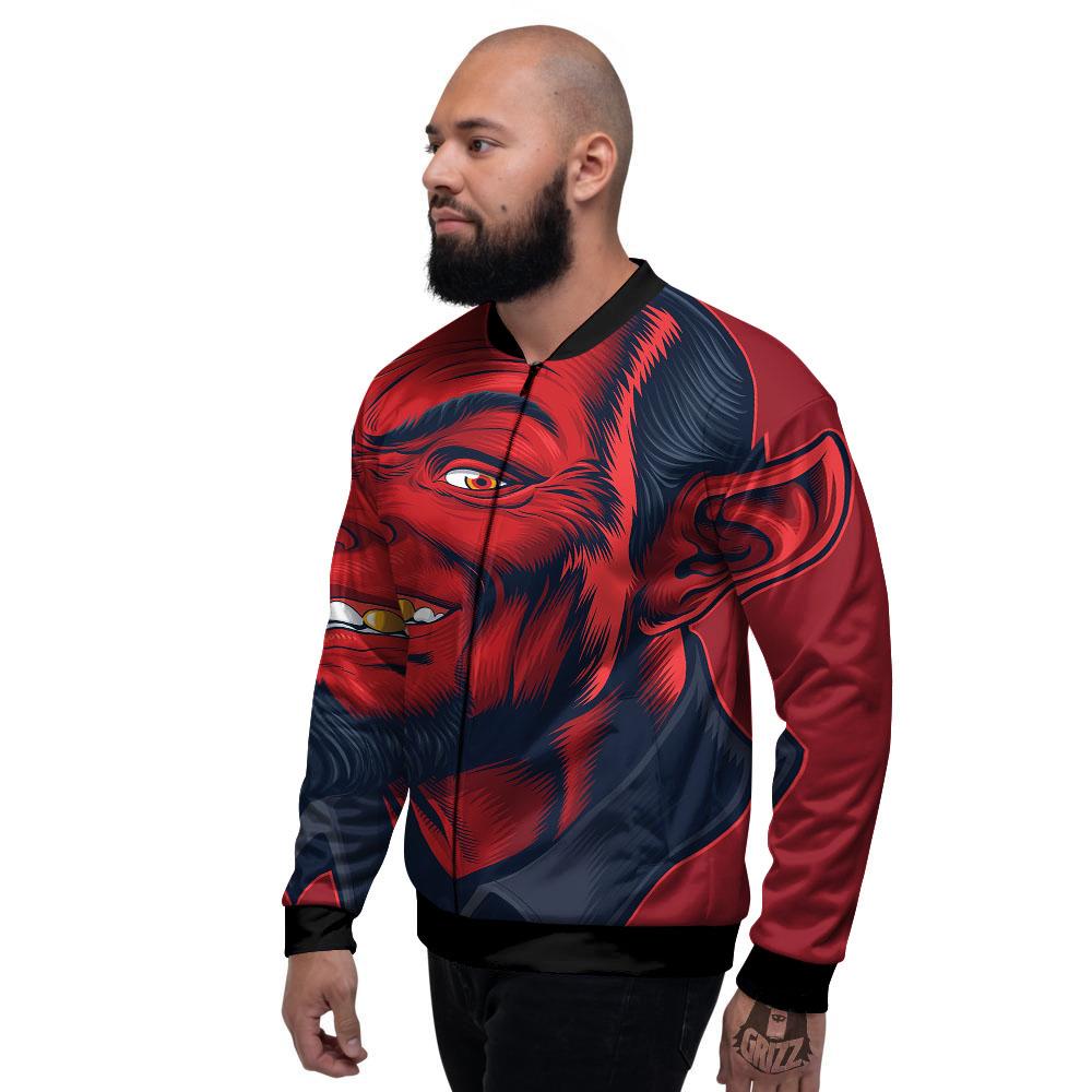 Satan Red Devil Print Men's Bomber Jacket-grizzshop
