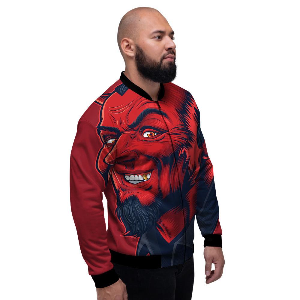 Satan Red Devil Print Men's Bomber Jacket-grizzshop