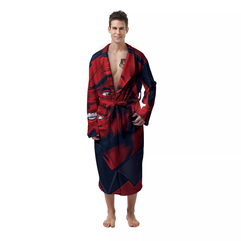 Satan Red Devil Print Men's Robe-grizzshop