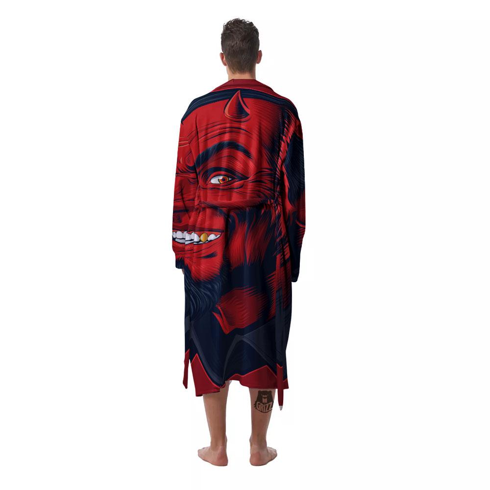 Satan Red Devil Print Men's Robe-grizzshop