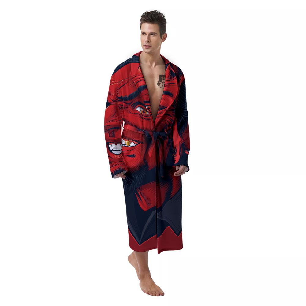 Satan Red Devil Print Men's Robe-grizzshop