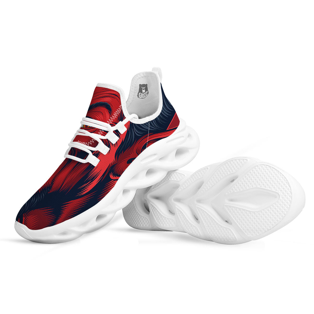 Satan Red Devil Print White Running Shoes-grizzshop