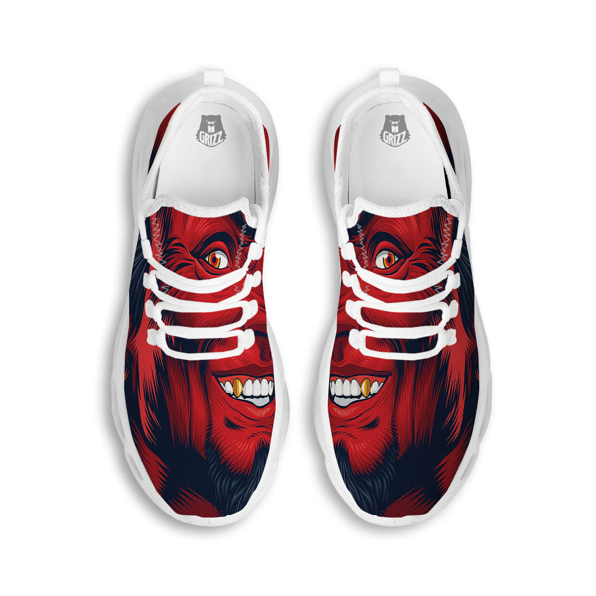 Satan Red Devil Print White Running Shoes-grizzshop