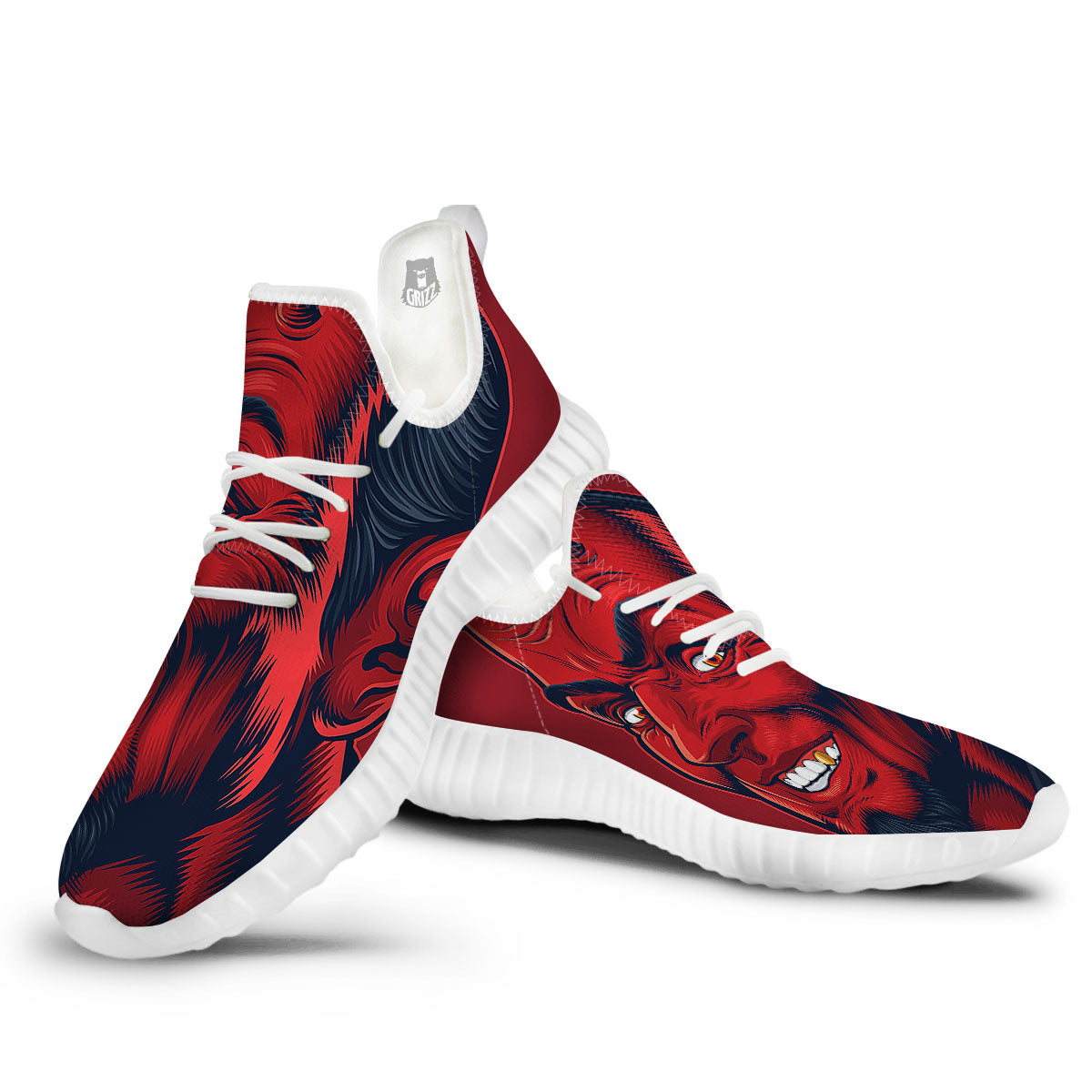 Satan Red Devil Print White Walking Shoes-grizzshop