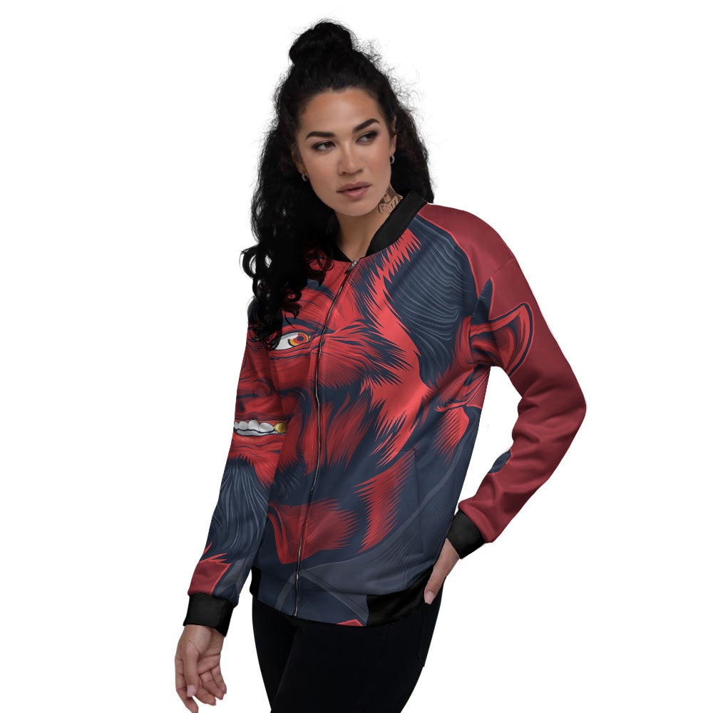 Satan Red Devil Print Women's Bomber Jacket-grizzshop