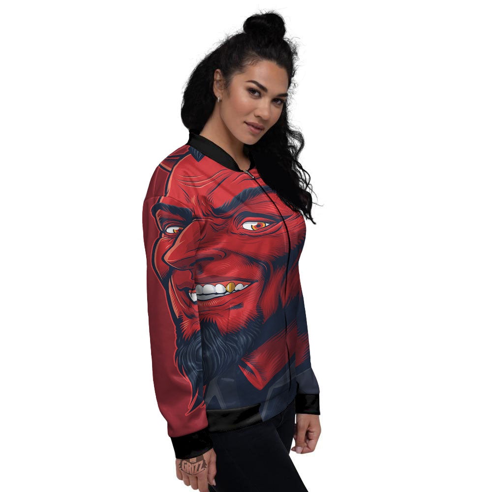 Satan Red Devil Print Women's Bomber Jacket-grizzshop