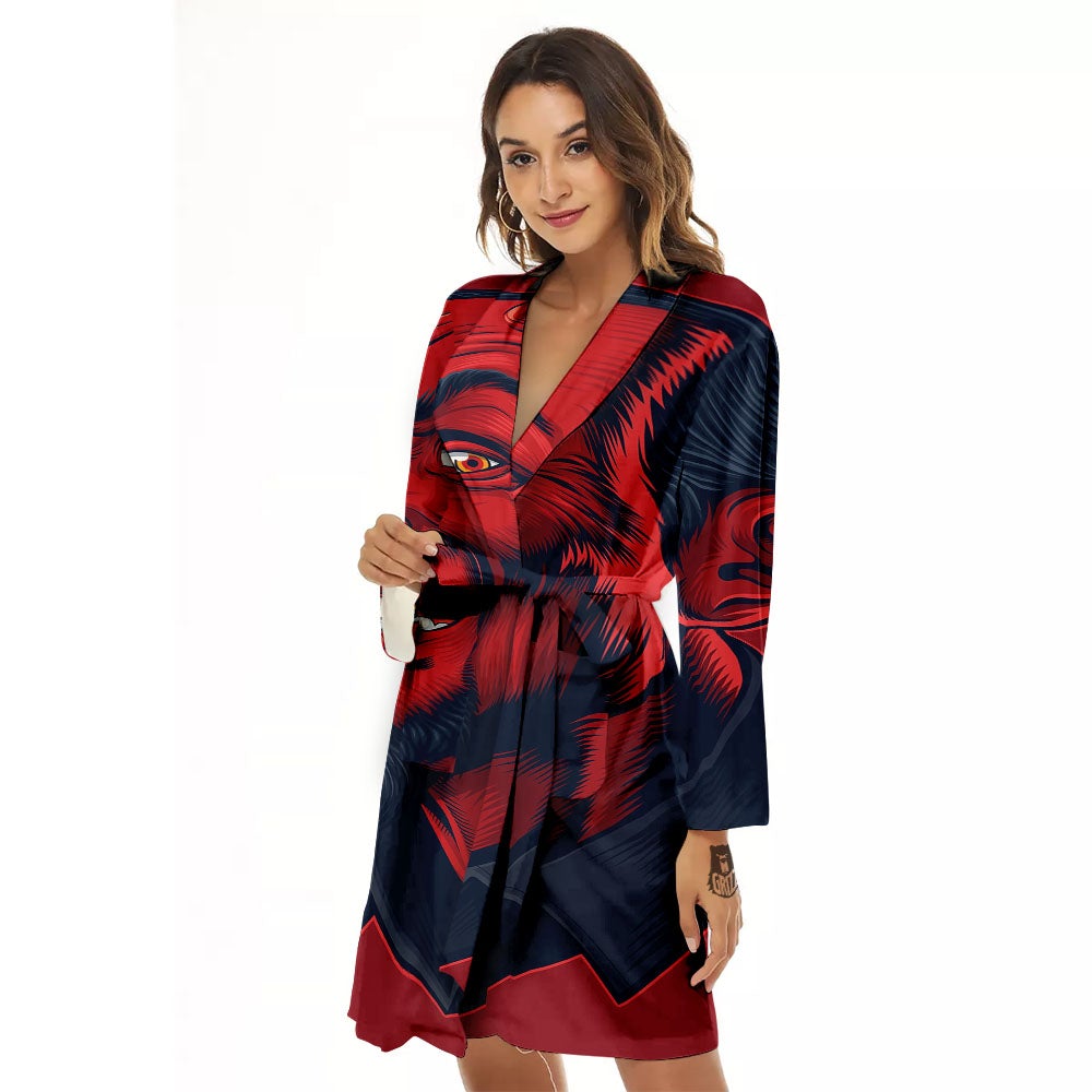 Satan Red Devil Print Women's Robe-grizzshop