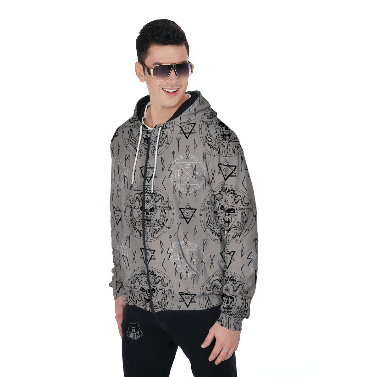 Satanic Devil Gothic Witch Men's Zip Up Hoodie-grizzshop