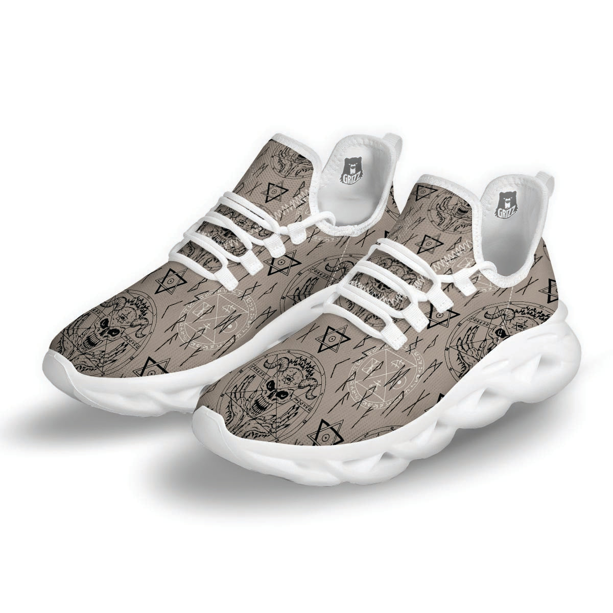 Satanic Devil Gothic Witch White Running Shoes-grizzshop