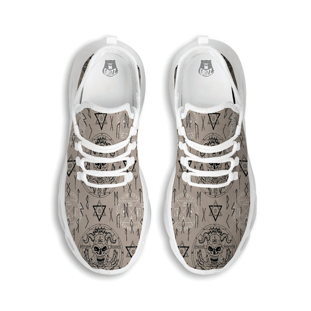 Satanic Devil Gothic Witch White Running Shoes-grizzshop